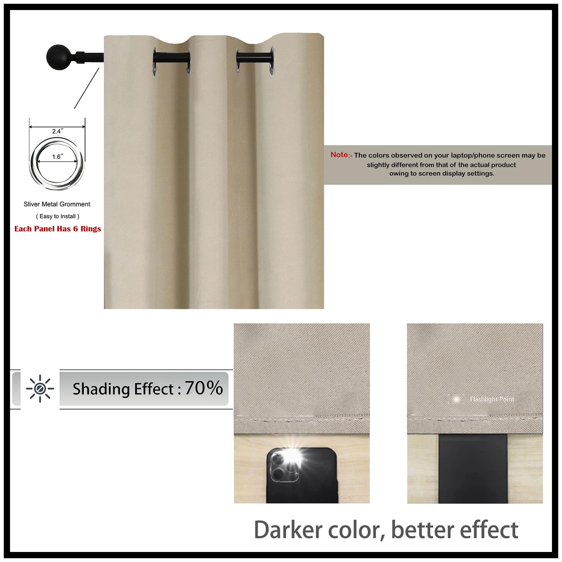 HOMEMONDE Solid 70% Blackout Curtains Door 7 Feet - Thermal Insulated, Heavy Blackouts, Room Darkening, 84 Inches - Beige, Opaqu